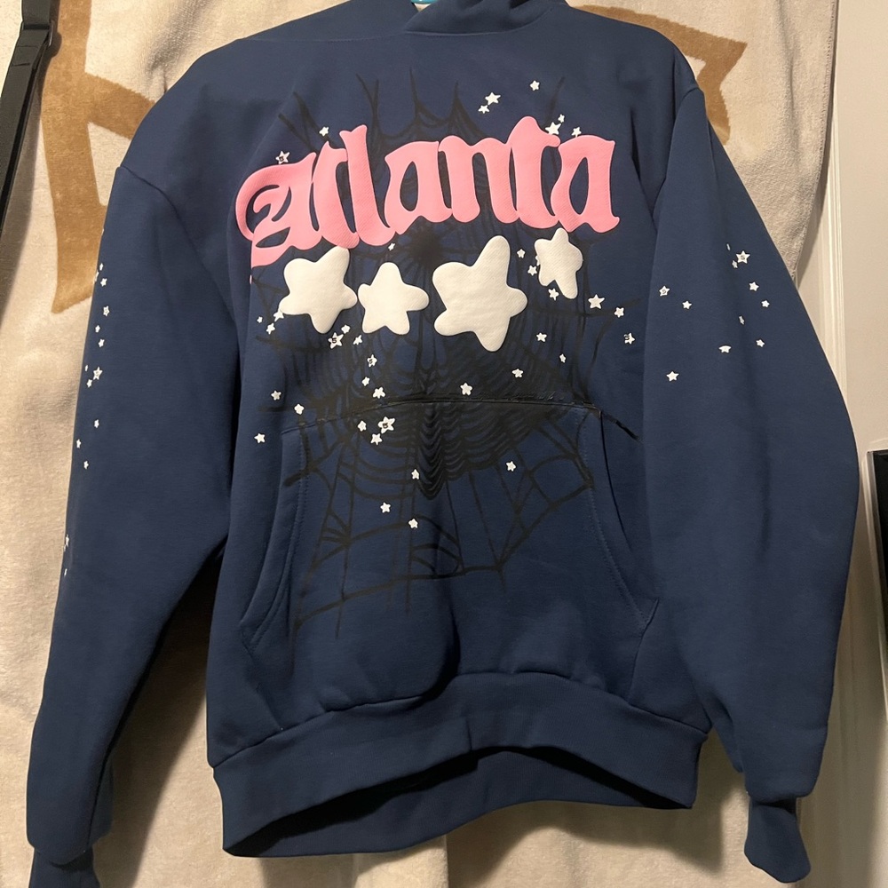 SP5DER Atlanta Blue Hoodie with Pink and White Accents